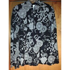 Jeanne Alexander Jacket Sparkly Zipper Front Black & Silver Medium Grannycore